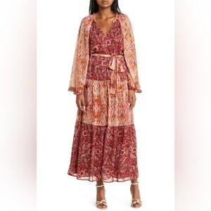 BTFL-LIFE Kira Mixed Print Long Sleeve Belted Dress XS